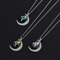 Simple Style Moon Heart Shape Austrian Crystal Sterling Silver Inlaid Zircon Necklace main image 3