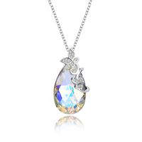 Fashion Butterfly Austrian Crystal Sterling Silver Water Drop Pendant Necklace sku image 3