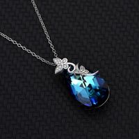 Fashion Butterfly Austrian Crystal Sterling Silver Water Drop Pendant Necklace main image 5