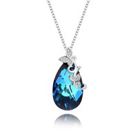Fashion Butterfly Austrian Crystal Sterling Silver Water Drop Pendant Necklace sku image 1
