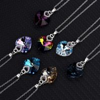 Retro Gradient Color Heart Shape Austrian Crystal Sterling Silver Women's Earrings Necklace main image 4
