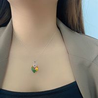 Retro Gradient Color Heart Shape Austrian Crystal Sterling Silver Women's Earrings Necklace main image 3