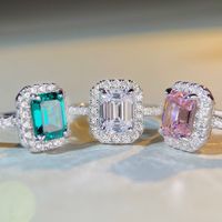 Cute Rectangle Sterling Silver Plating Zircon Rings 1 Piece main image 1