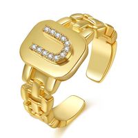 Fashion Letter Series Plated Real Gold Copper Open Ring Wholesale Nihaojewelry sku image 47