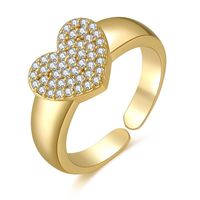 Fashion Heart Shape Copper Heart Star Inlaid Gold Gem Rings sku image 4