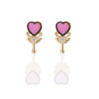 Pink Oil Drop Heart Stud Earrings 18k Gold Non-fading Earring Heart-shaped Ear Stud sku image 4
