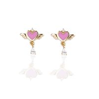 Pink Oil Drop Heart Stud Earrings 18k Gold Non-fading Earring Heart-shaped Ear Stud sku image 7