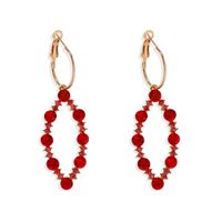 Geometric Colored Gemstone Rice Beads Woven Oval Hollow Alloy Earrings Wholesale Nihaojewelry sku image 3