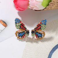 Fashion Color Diamond Butterfly Earrings Super Symmetrical Insect Color Earrings Full Diamond Wings Ear Hooks Wholesale Nihaojewelry sku image 4