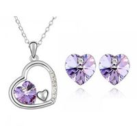 Fashion Jewelry Colorful Peach Heart Crystal Pendant Necklace Earrings Set sku image 5