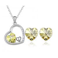 Fashion Jewelry Colorful Peach Heart Crystal Pendant Necklace Earrings Set sku image 3