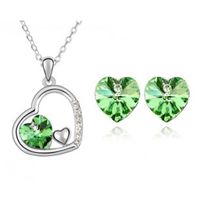 Fashion Jewelry Colorful Peach Heart Crystal Pendant Necklace Earrings Set sku image 4