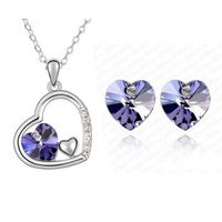 Fashion Jewelry Colorful Peach Heart Crystal Pendant Necklace Earrings Set sku image 6