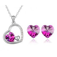 Fashion Jewelry Colorful Peach Heart Crystal Pendant Necklace Earrings Set sku image 7