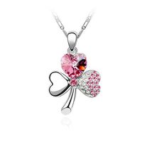 Wholesale Fashion Crystal Jewelry Peach Heart Clover Earring Necklace Set sku image 7