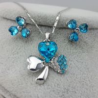 Wholesale Fashion Crystal Jewelry Peach Heart Clover Earring Necklace Set sku image 15