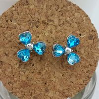Wholesale Fashion Crystal Jewelry Peach Heart Clover Earring Necklace Set sku image 3