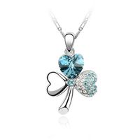 Wholesale Fashion Crystal Jewelry Peach Heart Clover Earring Necklace Set sku image 6