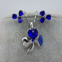 Wholesale Fashion Crystal Jewelry Peach Heart Clover Earring Necklace Set sku image 13