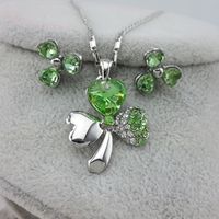 Wholesale Fashion Crystal Jewelry Peach Heart Clover Earring Necklace Set sku image 14