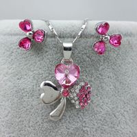 Wholesale Fashion Crystal Jewelry Peach Heart Clover Earring Necklace Set sku image 16