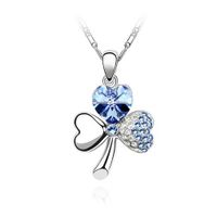 Wholesale Fashion Crystal Jewelry Peach Heart Clover Earring Necklace Set sku image 8