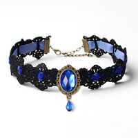 Gothic Oval Velvet Lace Inlay Artificial Diamond Women's Choker 1 Piece main image 4