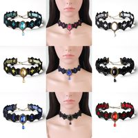 Gothic Oval Velvet Lace Inlay Artificial Diamond Women's Choker 1 Piece main image 1