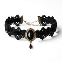 Gothic Oval Velvet Lace Inlay Artificial Diamond Women's Choker 1 Piece main image 3
