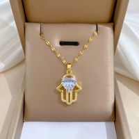 Fashion Palm Heart Shape Stainless Steel Copper Plating Inlay Artificial Diamond Pendant Necklace 1 Piece main image 1