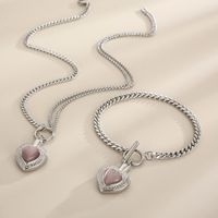 Fashion Heart Shape Stainless Steel Inlay Opal Bracelets Necklace main image 6
