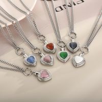 Fashion Heart Shape Stainless Steel Inlay Opal Bracelets Necklace main image 8
