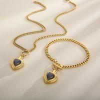 Fashion Heart Shape Stainless Steel Inlay Opal Bracelets Necklace main image 7