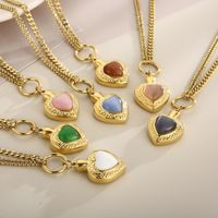 Fashion Heart Shape Stainless Steel Inlay Opal Bracelets Necklace main image 1