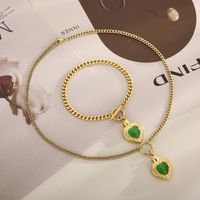 Fashion Heart Shape Stainless Steel Inlay Opal Bracelets Necklace main image 5