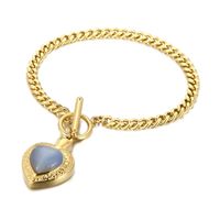 Fashion Heart Shape Stainless Steel Inlay Opal Bracelets Necklace sku image 7