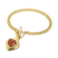 Fashion Heart Shape Stainless Steel Inlay Opal Bracelets Necklace sku image 8