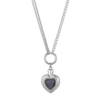 Fashion Heart Shape Stainless Steel Inlay Opal Bracelets Necklace sku image 2