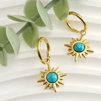 Fashion Sun Stainless Steel Plating Inlay Turquoise Drop Earrings 1 Pair main image 4