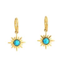 Fashion Sun Stainless Steel Plating Inlay Turquoise Drop Earrings 1 Pair main image 5