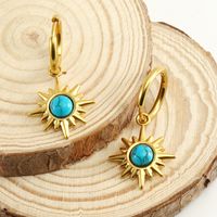 Fashion Sun Stainless Steel Plating Inlay Turquoise Drop Earrings 1 Pair main image 3