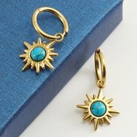 Fashion Sun Stainless Steel Plating Inlay Turquoise Drop Earrings 1 Pair main image 2