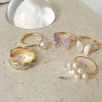 Fashion Butterfly Copper Inlay Pearl Zircon Rings 1 Piece main image 6