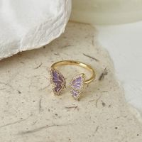 Fashion Butterfly Copper Inlay Pearl Zircon Rings 1 Piece sku image 5