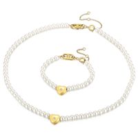 Fashion Heart Shape Stainless Steel Imitation Pearl Synthetic Resin Beaded Plating Inlay Zircon Women's Jewelry Set 2 Pieces sku image 9