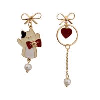 Fashion Heart Shape Cat Bow Knot Alloy Plating Artificial Pearls Women's Drop Earrings 1 Pair main image 2