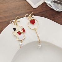 Fashion Heart Shape Cat Bow Knot Alloy Plating Artificial Pearls Women's Drop Earrings 1 Pair main image 3