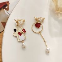 Fashion Heart Shape Cat Bow Knot Alloy Plating Artificial Pearls Women's Drop Earrings 1 Pair sku image 2