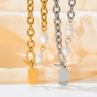 Mode Geometrisch Rostfreier Stahl Überzug Künstliche Perlen Halskette Mit Anhänger 1 Stück main image 3