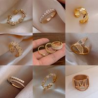Lady Geometric Alloy Gold Plated Artificial Rhinestones Women's Open Ring main image 1